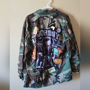 Upcycled Johnny Cash Vintage Army Jacket Sz M